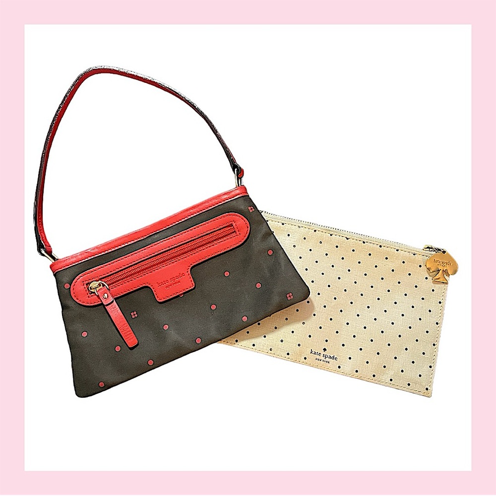 kate spade BUNDLE! Y2K canvas & leather polkadot mini purse & cloth pencil case